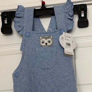 Purebaby Blue Ruffled Overalls with Owl Patch